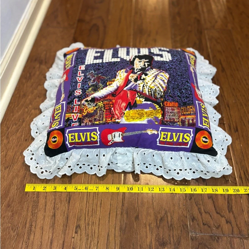 Vintage Elvis Presley Decorative Pillow Lace Ruffle Trim Double sided Handmade